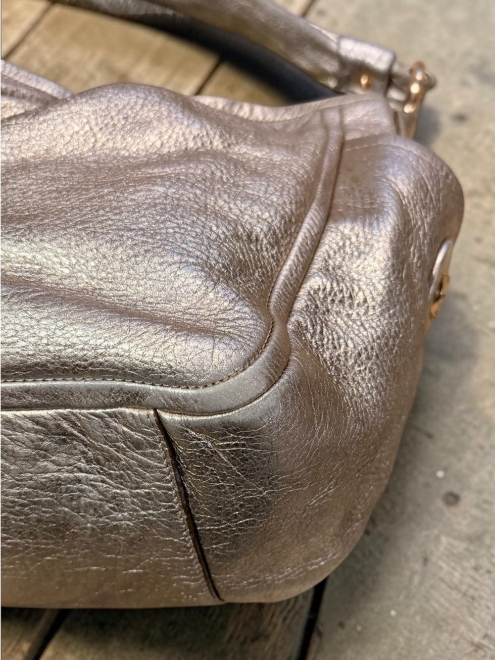 COACH Parker Metallic Champagne Leather Shoulder Tote Bag 13466 - Picture 6 of 15
